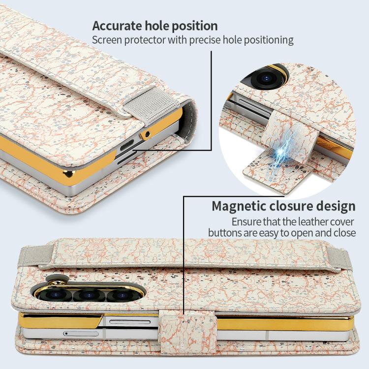 For Samsung Galaxy Z Fold5 VIETAO Integrated Colorful Leather Phone Case with Elastic Bowl Strap