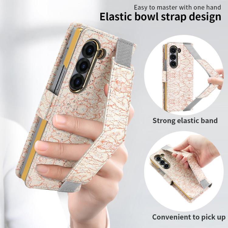 For Samsung Galaxy Z Fold5 VIETAO Integrated Colorful Leather Phone Case with Elastic Bowl Strap