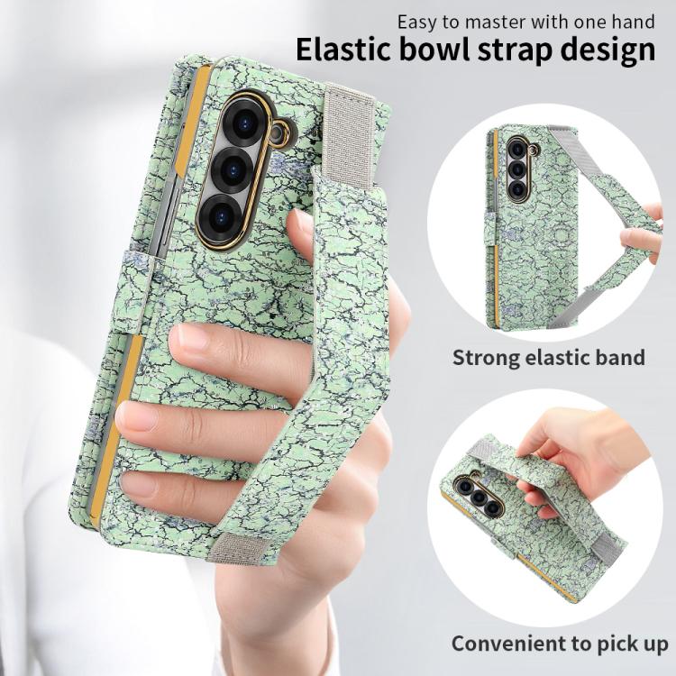 For Samsung Galaxy Z Fold5 VIETAO Integrated Colorful Leather Phone Case with Elastic Bowl Strap
