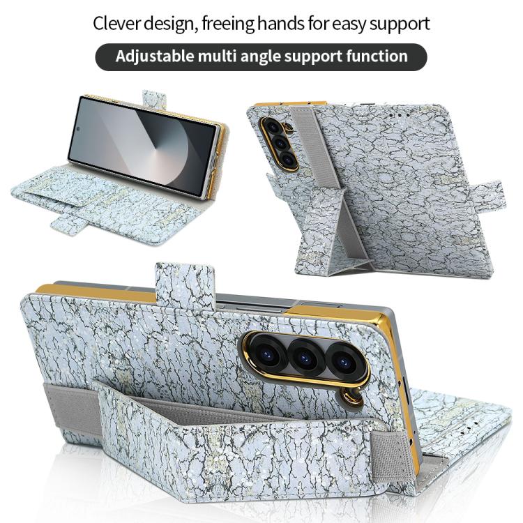 For Samsung Galaxy Z Fold5 VIETAO Integrated Colorful Leather Phone Case with Elastic Bowl Strap