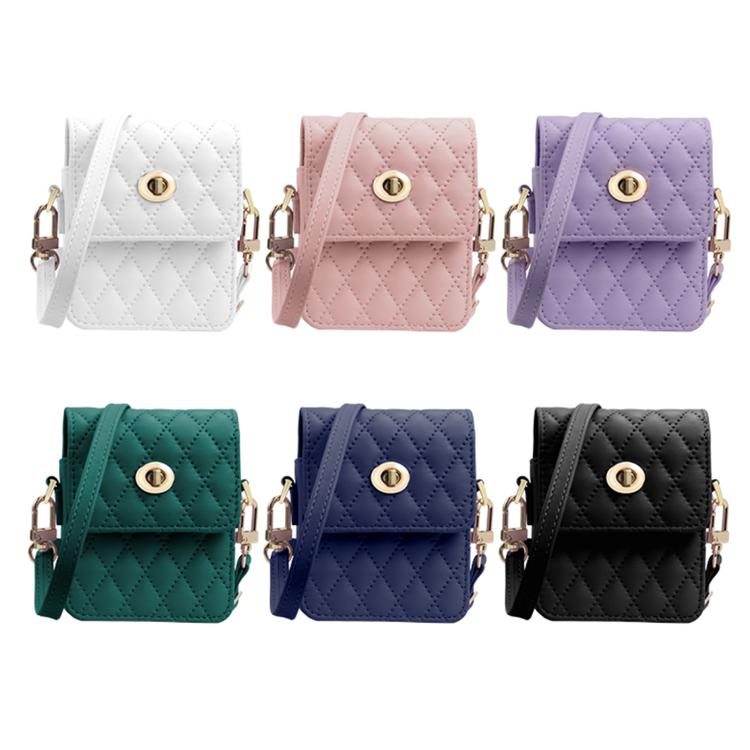 For Samsung Galaxy Z Flip Series VIETAO Rhombic Texture Bag PU Fold Phone Case