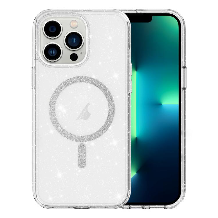 For iPhone 13 Pro Max Clear Glitter Powder MagSafe Phone Case - Transparent