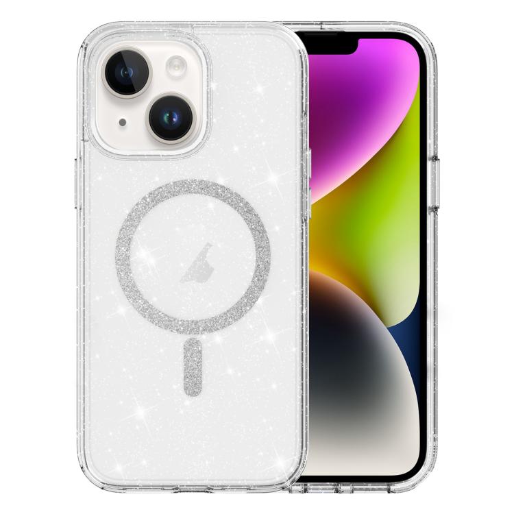 For iPhone 14 Clear Glitter Powder MagSafe Phone Case - Transparent