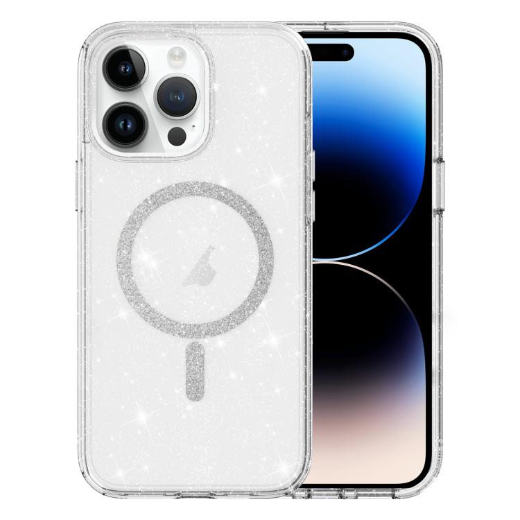 For iPhone 14 Pro Max Clear Glitter Powder MagSafe Phone Case - Transparent