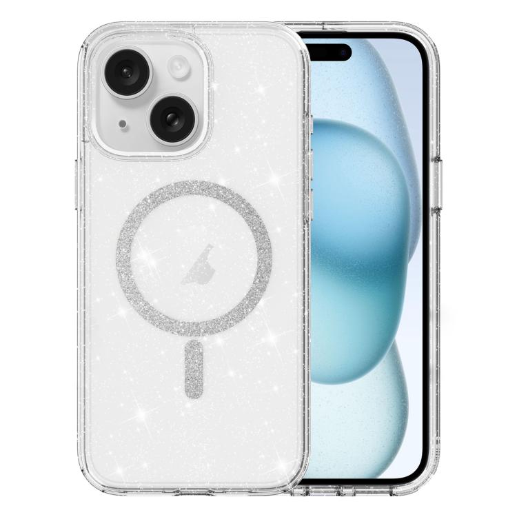 For iPhone 15 Clear Glitter Powder MagSafe Phone Case - Transparent