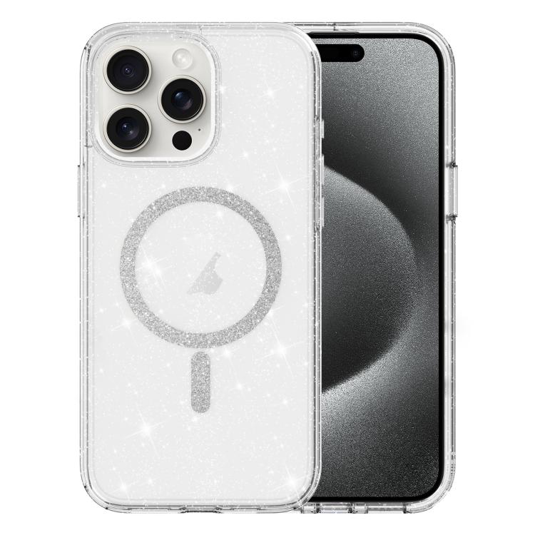 For iPhone 15 Pro Max Clear Glitter Powder MagSafe Phone Case - Transparent