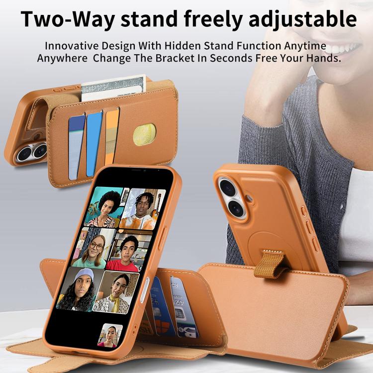 For iPhone 16 Plus CaseNeo Finger Grip Strap MagSafe Leather Phone Case
