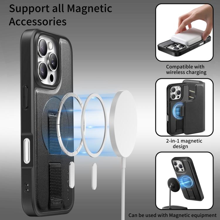 For iPhone 16 Plus CaseNeo Finger Grip Strap MagSafe Leather Phone Case