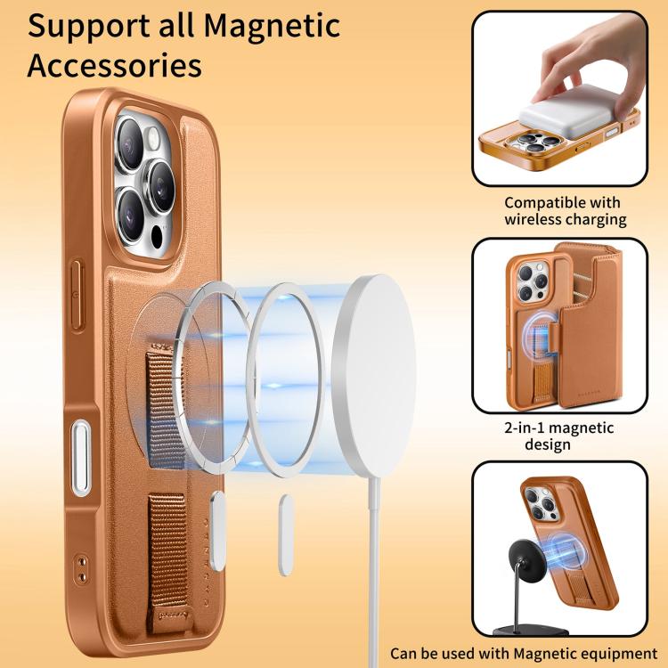 For iPhone 16 CaseNeo Finger Grip Strap MagSafe Leather Phone Case