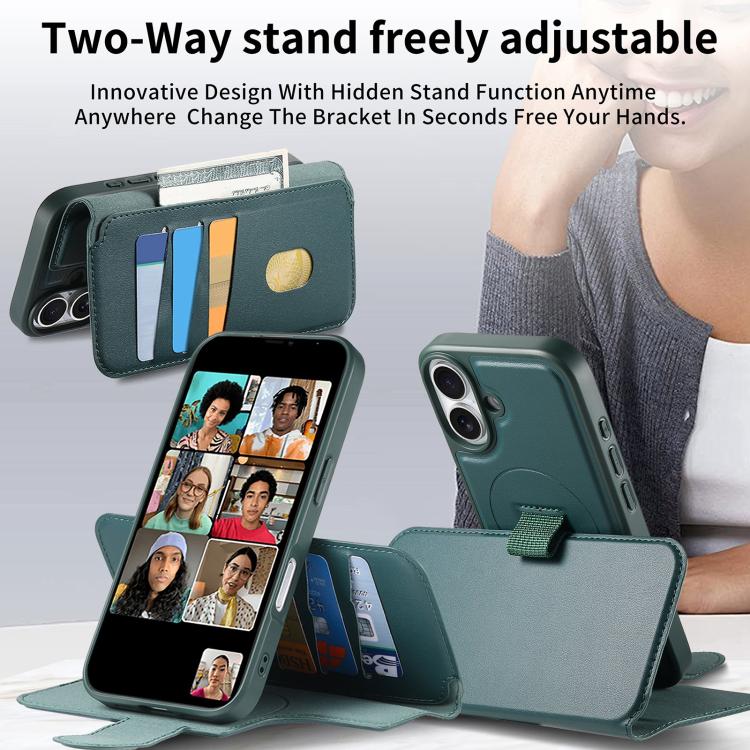 For iPhone 16 CaseNeo Finger Grip Strap MagSafe Leather Phone Case
