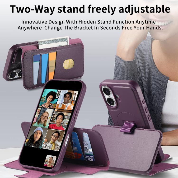 For iPhone 16 CaseNeo Finger Grip Strap MagSafe Leather Phone Case