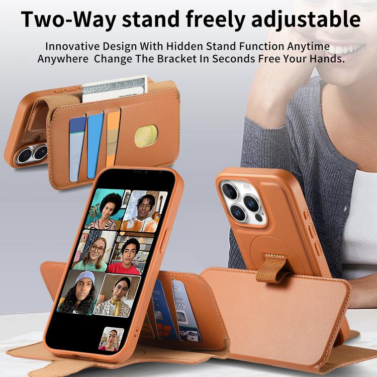 For iPhone 15 Pro CaseNeo Finger Grip Strap MagSafe Leather Phone Case