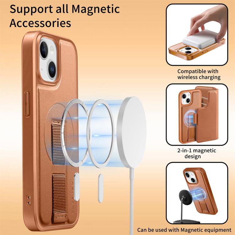 For iPhone 15 CaseNeo Finger Grip Strap MagSafe Leather Phone Case