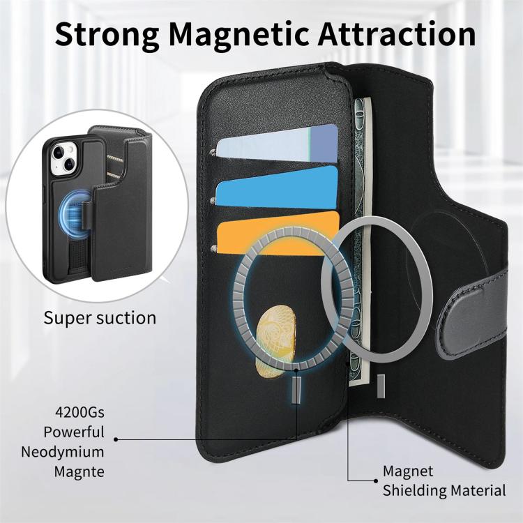 For iPhone 15 CaseNeo Finger Grip Strap MagSafe Leather Phone Case