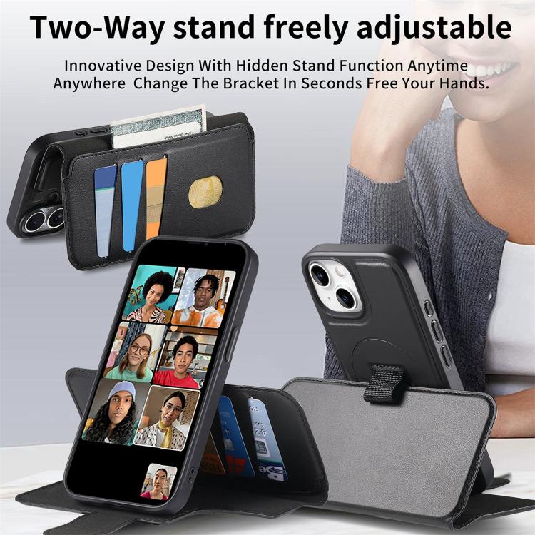 For iPhone 15 CaseNeo Finger Grip Strap MagSafe Leather Phone Case