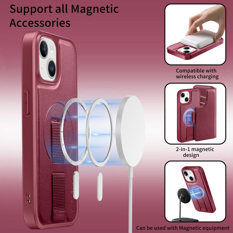 For iPhone 15 CaseNeo Finger Grip Strap MagSafe Leather Phone Case