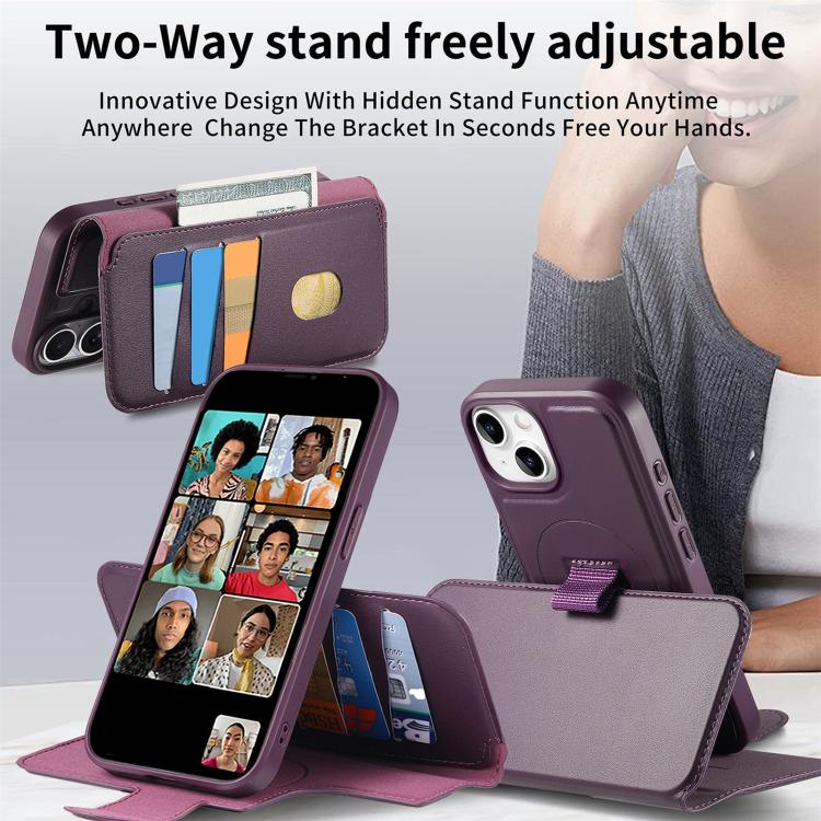 For iPhone 14 / 13 CaseNeo Finger Grip Strap MagSafe Leather Phone Case