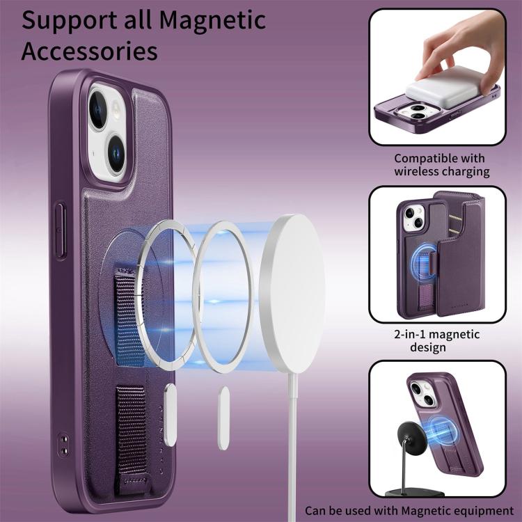 For iPhone 14 / 13 CaseNeo Finger Grip Strap MagSafe Leather Phone Case