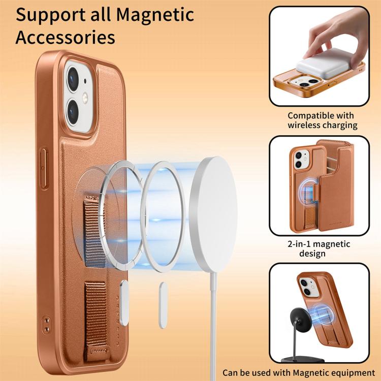 For iPhone 12 / 12 Pro CaseNeo Finger Grip Strap MagSafe Leather Phone Case