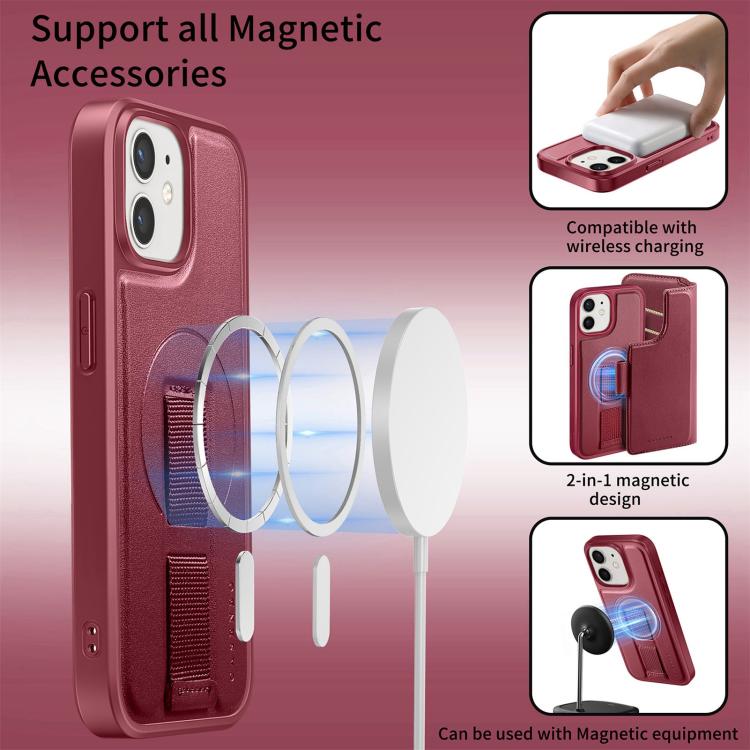 For iPhone 12 / 12 Pro CaseNeo Finger Grip Strap MagSafe Leather Phone Case
