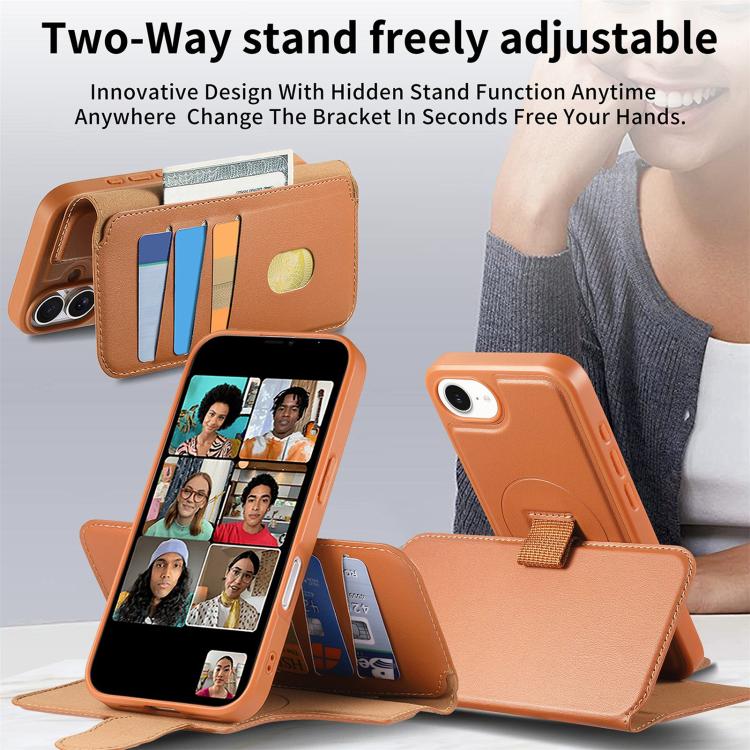 For iPhone 17e / 16e CaseNeo Finger Grip Strap MagSafe Leather Phone Case