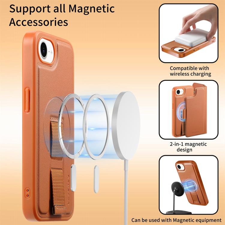 For iPhone 17e / 16e CaseNeo Finger Grip Strap MagSafe Leather Phone Case
