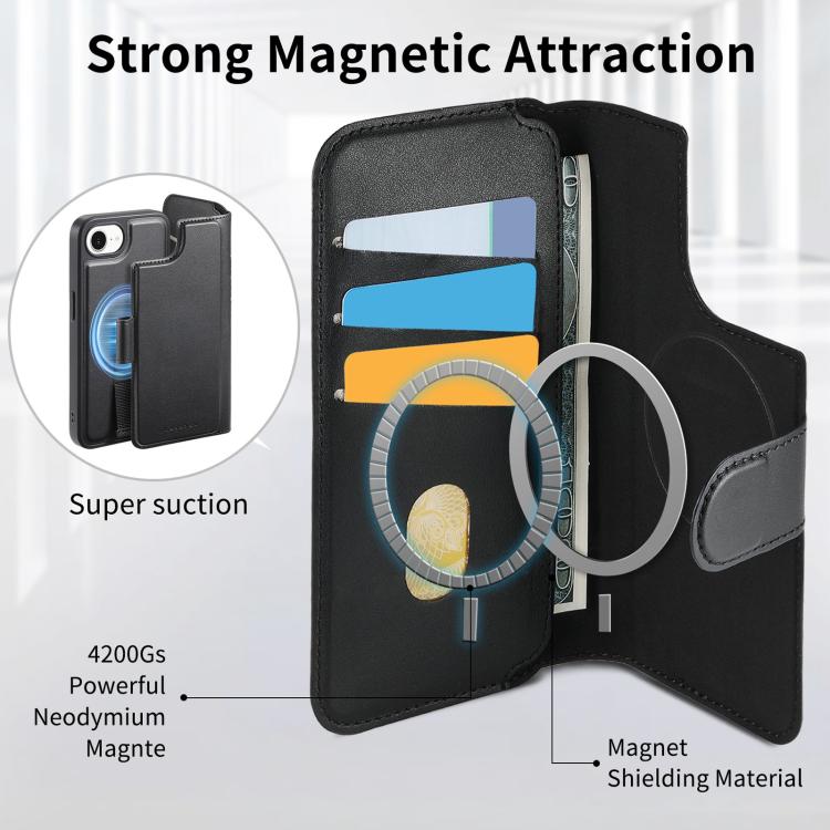 For iPhone 17e / 16e CaseNeo Finger Grip Strap MagSafe Leather Phone Case