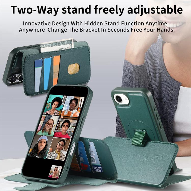 For iPhone 17e / 16e CaseNeo Finger Grip Strap MagSafe Leather Phone Case