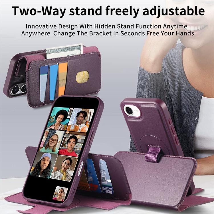 For iPhone 17e / 16e CaseNeo Finger Grip Strap MagSafe Leather Phone Case