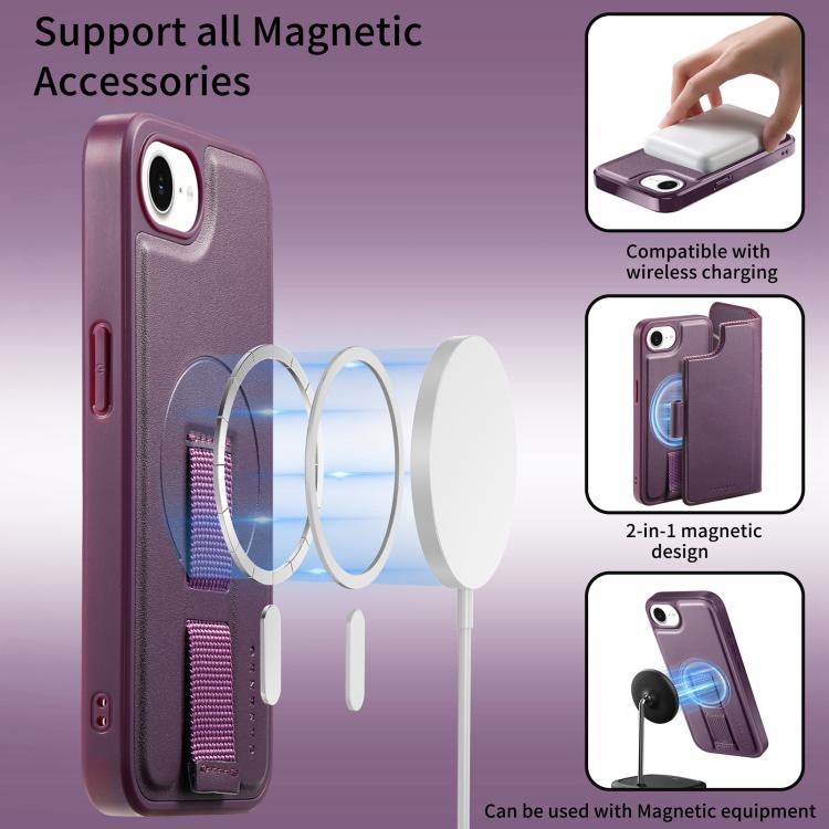 For iPhone 17e / 16e CaseNeo Finger Grip Strap MagSafe Leather Phone Case