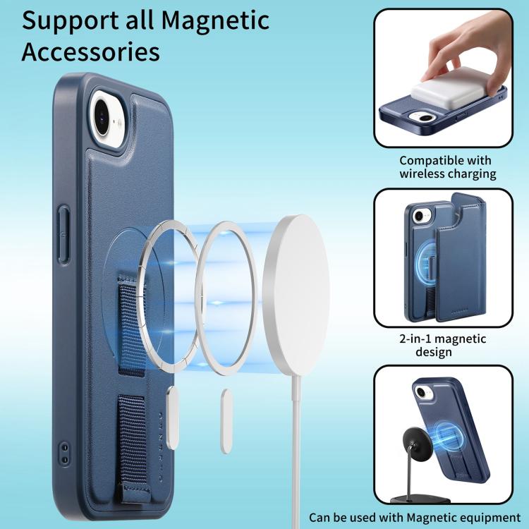 For iPhone 17e / 16e CaseNeo Finger Grip Strap MagSafe Leather Phone Case