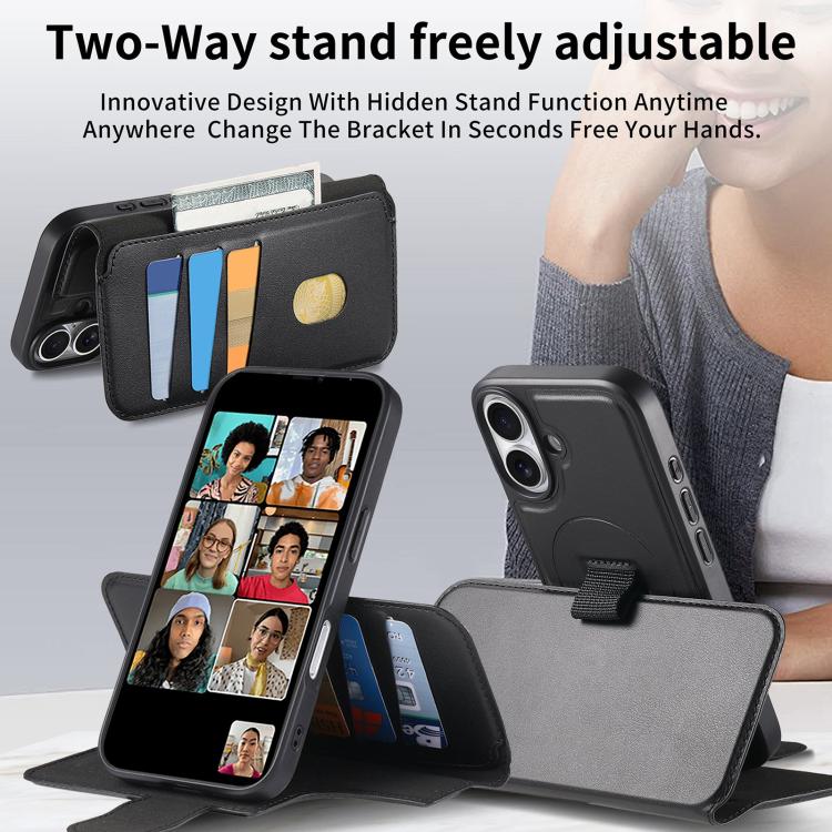 For iPhone 17 CaseNeo Finger Grip Strap MagSafe Leather Phone Case