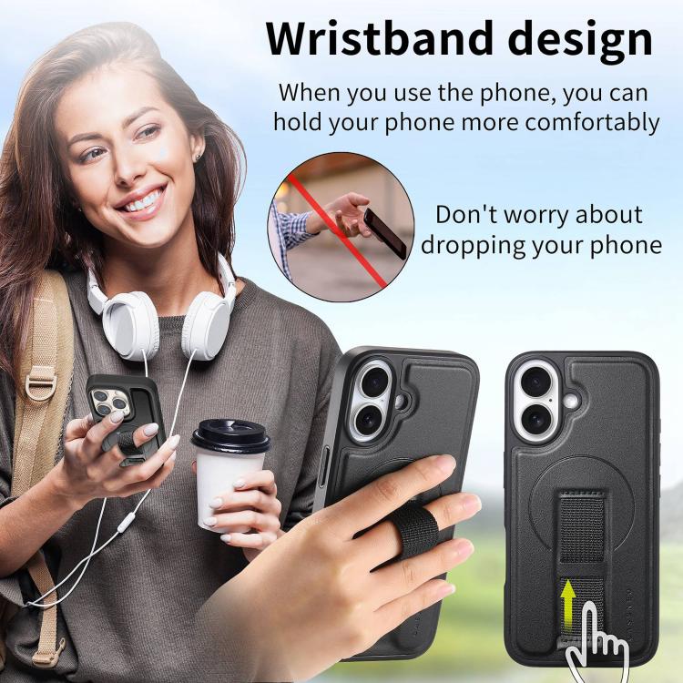 For iPhone 17 CaseNeo Finger Grip Strap MagSafe Leather Phone Case
