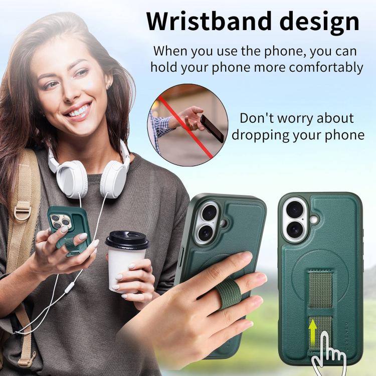 For iPhone 17 CaseNeo Finger Grip Strap MagSafe Leather Phone Case