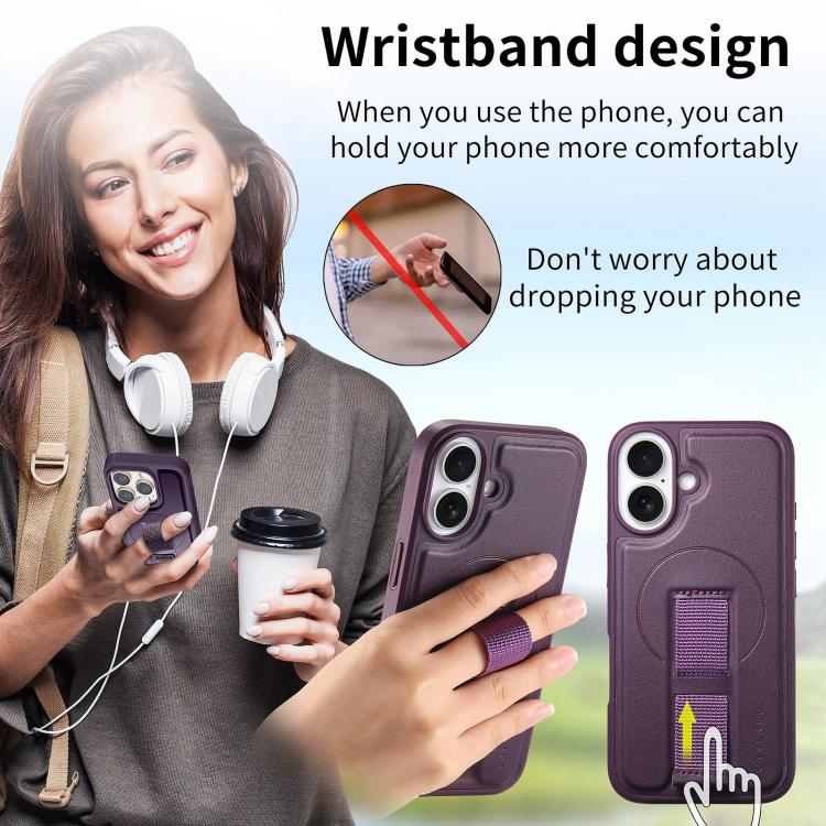 For iPhone 17 CaseNeo Finger Grip Strap MagSafe Leather Phone Case