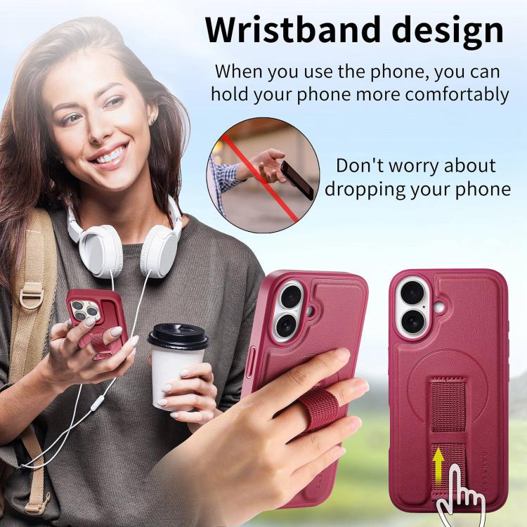 For iPhone 17 CaseNeo Finger Grip Strap MagSafe Leather Phone Case