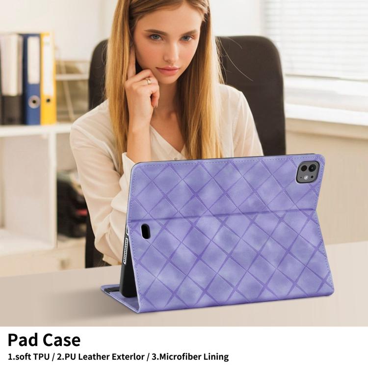 For iPad Pro 13 2025 / 2024 Rhombus Embossed Leather Smart Tablet Case