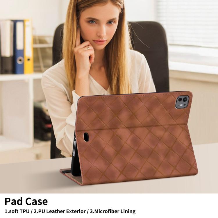For iPad Pro 11 2025 / 2024 Rhombus Embossed Leather Smart Tablet Case