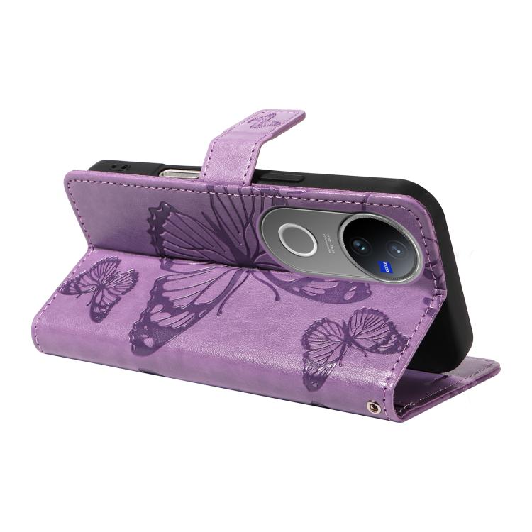 For vivo V50 5G Global 3D Butterfly Embossed Pattern Flip Leather Phone Case