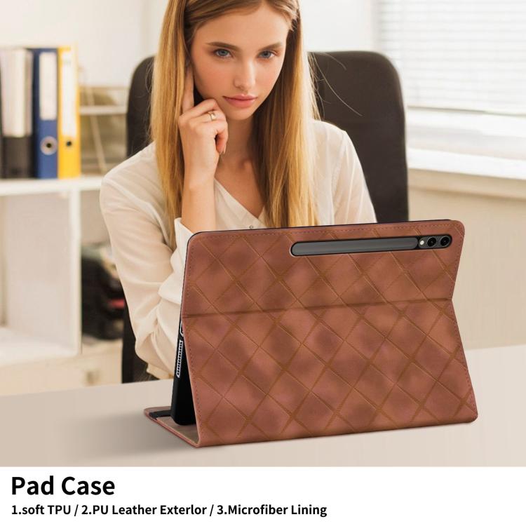 For Samsung Galaxy Tab S10+ / S9 FE+ Rhombus Embossing Leather Tablet Case