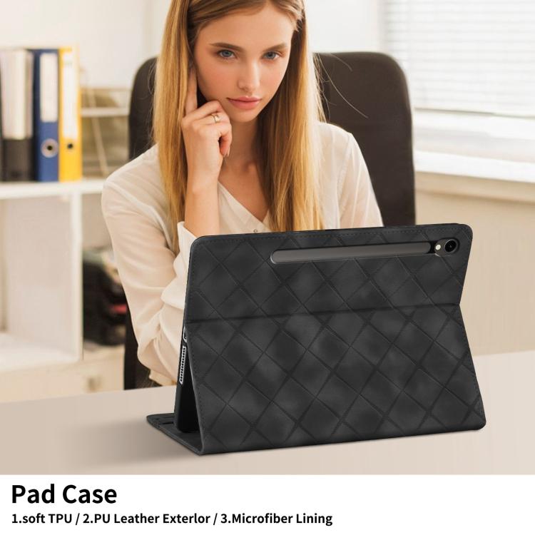 For Samsung Galaxy Tab S10 FE+ Rhombus Embossing Leather Tablet Case