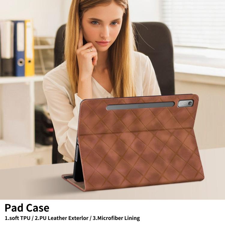 For Lenovo Xiaoxin Pad Pro 12.7 2023 / P12 Rhombus Embossing Leather Tablet Case