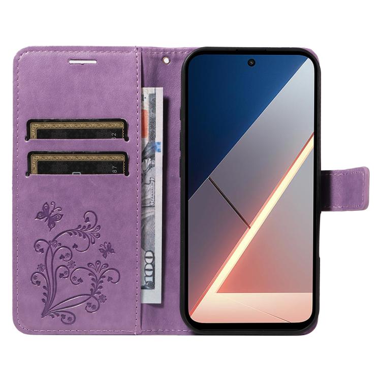 For Xiaomi Poco M7 4G 169mm 3D Butterfly Embossed Pattern Flip Leather Phone Case