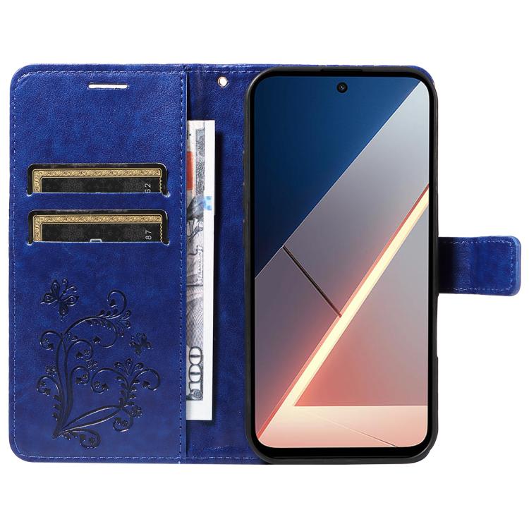 For Xiaomi Poco M7 4G 169mm 3D Butterfly Embossed Pattern Flip Leather Phone Case