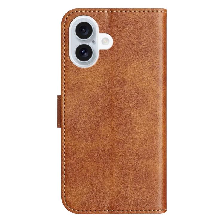 For iPhone 16 Plus Dual-Folded S-shape Leather Phone Case