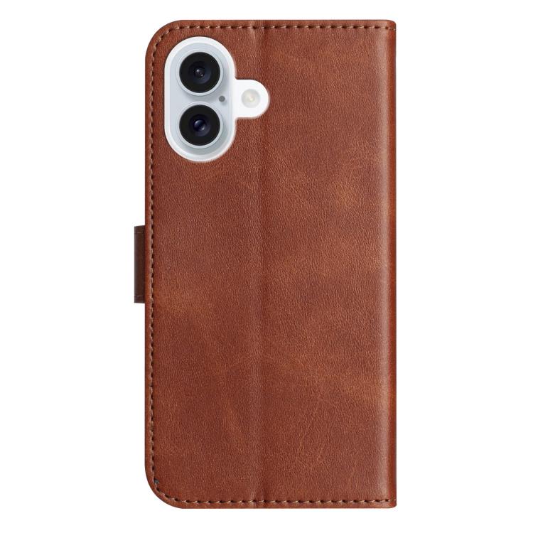 For iPhone 16 Dual-Folded S-shape Leather Phone Case