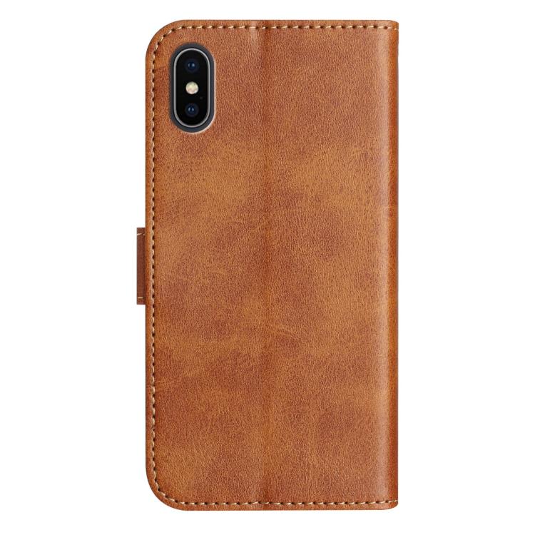 For iPhone XS Max Dual-Folded S-shape Leather Phone Case