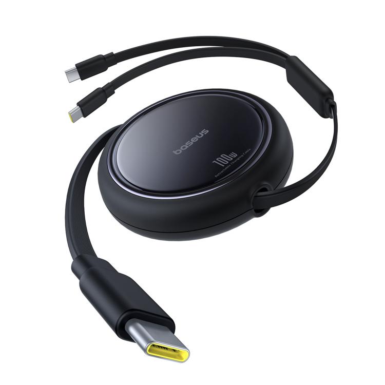 Baseus 2 in 1 Type-C 100W Retractable Charging Cable, Length: 1m - Black