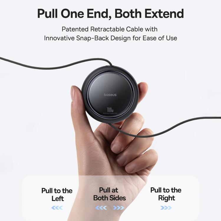 Baseus 2 in 1 Type-C 100W Retractable Charging Cable, Length: 1m - Black