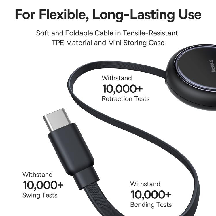 Baseus 2 in 1 Type-C 100W Retractable Charging Cable, Length: 1m - Black